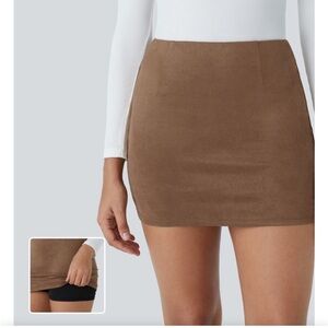 Halara High Waisted 2-in-1 Bodycon Suede Mini Casual Skirt NWT size large